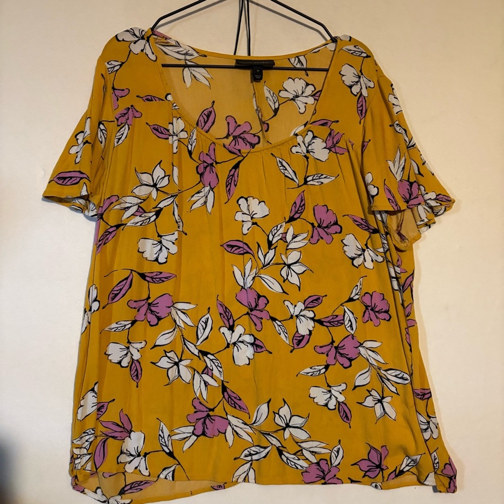 Lane Bryant Mustard Yellow Floral Blouse Size 18